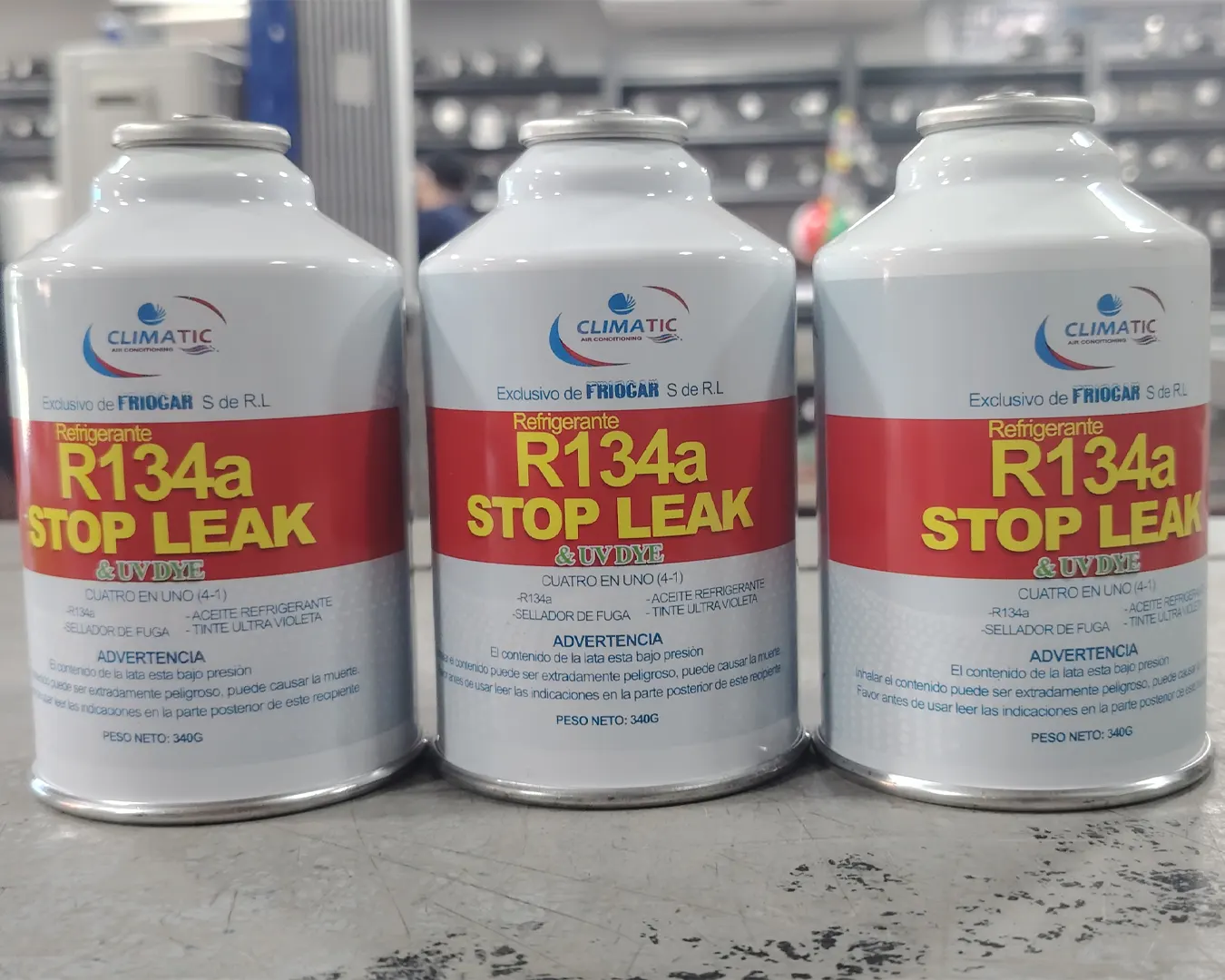 GAS R134a con sellador y detector de fugas