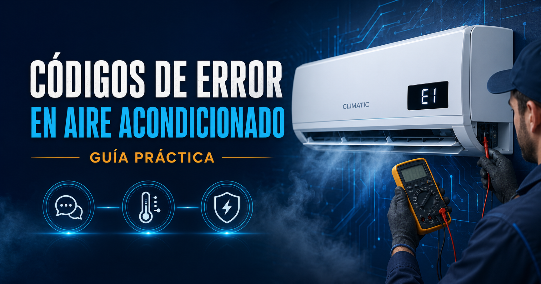 écnico revisando el código E1 de un aire acondicionado CLIMATIC